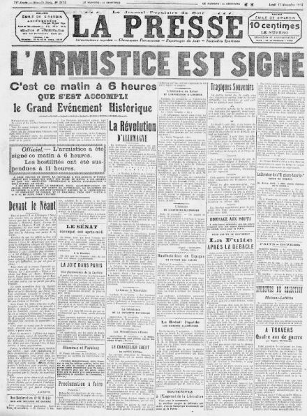 « L’Armistice est signé » - La Presse du 11 novembre 1918
