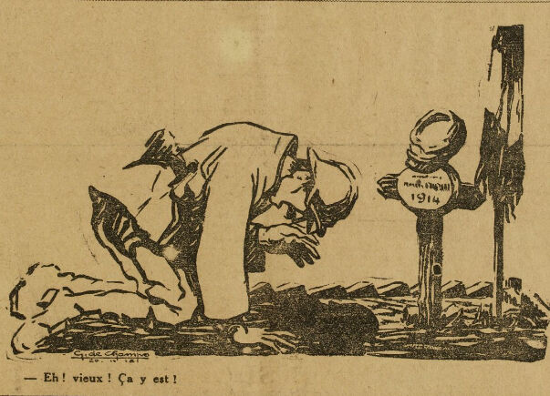 « Eh vieux ! Ça y est ! » – Illustration extraite de L'Œuvre, 12 novembre 1918.

